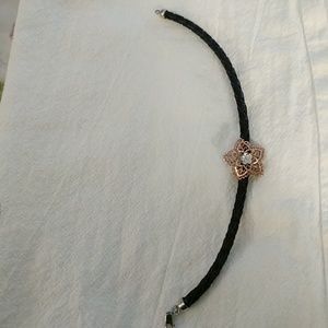 Black Leather, Copper & Silver Bracelet